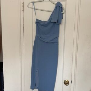 Windsor Light Blue One-Shoulder Sheath Dress with Bow Detail